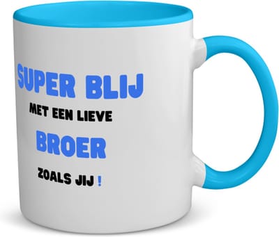 Akyol - super blij met een lieve broer zoals jij koffiemok - theemok - blauw - Broer - de liefste broer - verjaardag - cadeautje voor broer - broer artikelen - kado - geschenk - 350 ML inhoud