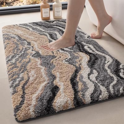 Badkamermat - Badmat - Antislip - Waterabsorberende Badmatten - Extra Zacht - Wasbaar in de Machine - Badkamermat voor de Badkamer - Bad en Douche - Grijs en Beige - 44 x 76 cm