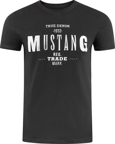 Mustang Heren T-Shirt Basic Print Tee regular fit Zwart S Ronde Hals Volwassenen Opdruk Print Shirts