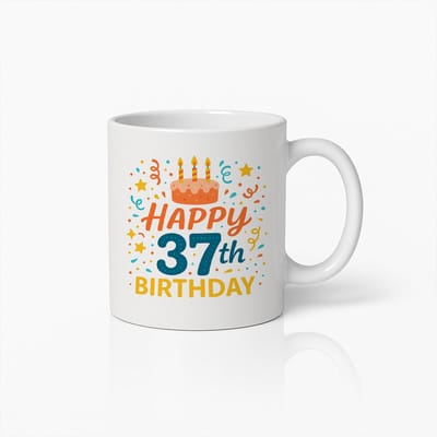 Happy 37th Birthday Mok – Vrolijke en Kleurrijke Koffiebeker – Perfect Cadeau voor 37 Jaar Vrouwen & Mannen