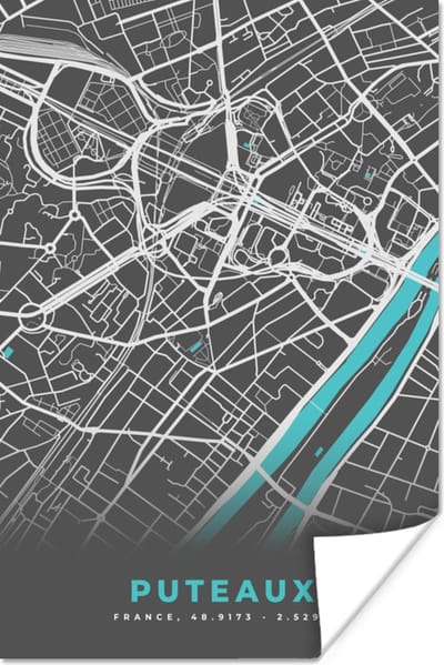 Poster Puteaux - Stadskaart - Kaart - Plattegrond - Frankrijk - 120x180 cm XXL