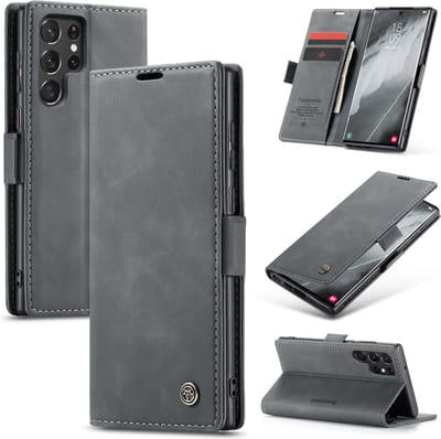 Casemania Hoesje Geschikt voor Samsung Galaxy S24 Ultra - Shadow Gray - Portemonnee Book Case