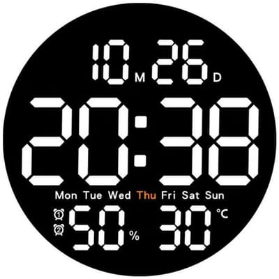 LISM-Digitale wandklok met afstandsbediening, LED-klok, 10 helderheidsniveaus en automatische dimfunctie, wandkalender met timer en aftelfunctie - wit