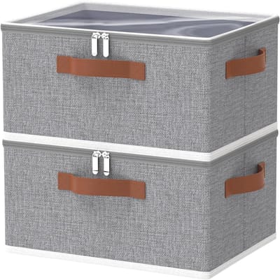 Famanu – Set van 2 stoffen opbergdozen met deksel, multifunctionele organizer voor onder bed en kast