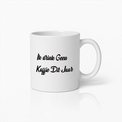 Witte Koffiemok met Nederlandse Tekst 'Ik drink Geen Koffie Dit Jaar' – Grappig Cadeau voor Geen Koffie Resolutie