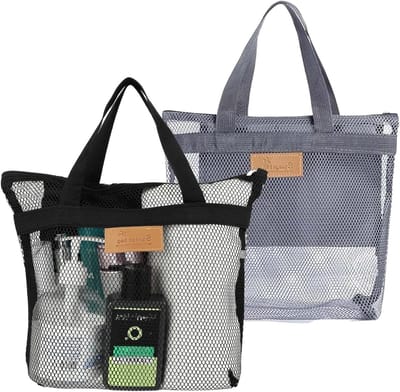 Sneldrogende Douche Tas Set van 2, Lichtgewicht Mesh Organizer voor Badkamer, Gym en Reizen, Ideaal voor Studenten en Zwemmen