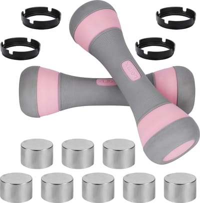 2 Pack of Adjustable Dumbbells 3-In-1 Set - 1-2KG/2.2-4.4lbs Dumbbells with 8 250g/0.55lbs Free Weights - Suitable for Men/Women - Fitness Exercise Equipment for Home Workout Gym & Pilates dumbbell set