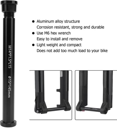 Dailygoods- Vooras Aluminium - Thru Axle 15x145mm - M14xP1.5 - Mountainbike - Schacht - Lichtgewicht - As