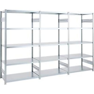 Insteekstelling ORDO Industry - stalen - 1 basisrek + 2 aanbouwrekken - modulair - B 2330 x D 435 x H 2000 mm - draagvermogen 1200 kg - 15 legborden - verzinkt