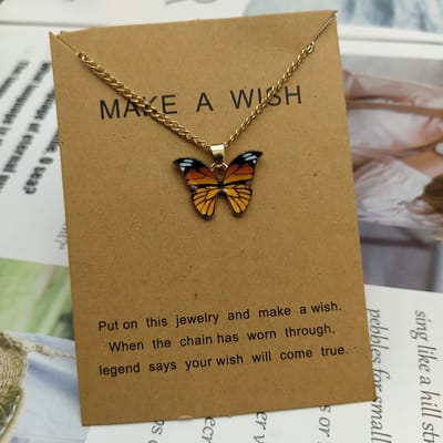 Bixorp Love Vlinder Ketting Oranje aan Goudkleurig Koord - Geluksketting - Cadeau voor Dames & Meisjes