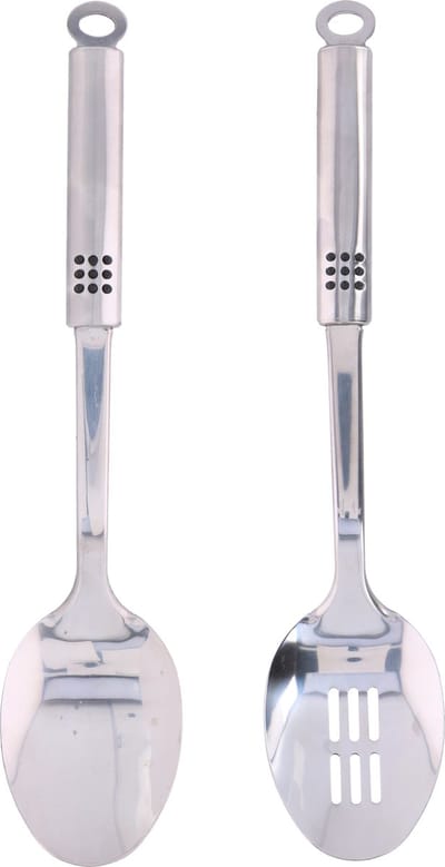 2-Delige keukengerei set opscheplepel en schuimspaan 34 cm van RVS - Kookgerei