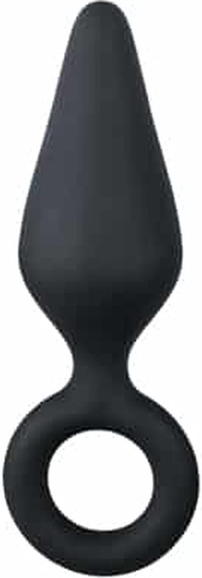 Zwarte buttplug met trekring - small