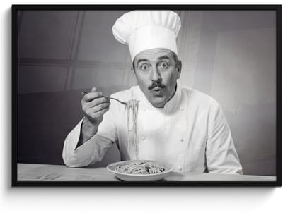 Poster in lijst - Fotolijst 120x80 cm - Posters - Chef - Spaghetti - Pasta - Posterlijst zwart - Decoratie - Wanddecoratie woonkamer - Muurdecoratie slaapkamer