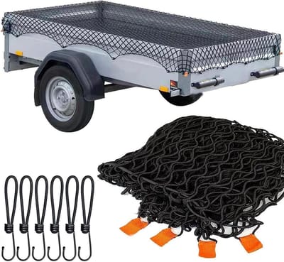 Veiligheidsnet voor aanhangwagens, 1.50 x 2.20 m, Elastisch Transportnet met Haakjes en Bevestigingsknoppen, Ideaal voor Lasten Beveiligen, Zwart
