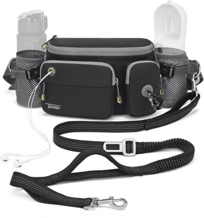 4-in-1 Handsfree Hondenriem met Heuptas voor Grote Honden - Verstelbare Heupriem en Bungee-Lijn