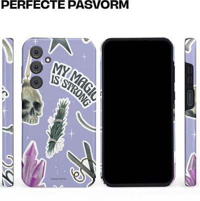Casetastic hoesje geschikt voor Samsung Galaxy A35 - Dubbellaagse bescherming - Lila Paarse Hekserij Strong Magic Sterren Collage - Fashion Case - Lila Lichtgrijs Wit