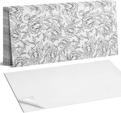 Coloray Plaktegels - Bloemenpatroon met bladeren Wandtegel Zelfklevend - 60 cm x 30 cm - Zwart en wit Plaktegels - 6 stuks - Rechthoek PVC Tegels - Plaktegels Keuken - Zelfklevende Vloertegels Badkamer - Vinyltegels Vloer Zelfklevend