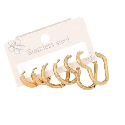 Aramat Jewels | Oorringen | Goudkleurige stainless steel oorringenset – 2x rond + 1x hart – 3 maten | | | |3mm | Staal | Kinderen, Volwassenen | Verkleurd niet