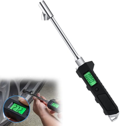 Digitale bandenspanningsmeter met oppompfunctie — Robuuste bandenspanningsmeter — Display met achtergrondverlichting — Duurzaam, in twee richtingen draaibaar ventielmondstuk — LED-zaklamp — Geschikt voor vrachtwagens, motorfietsen en campers