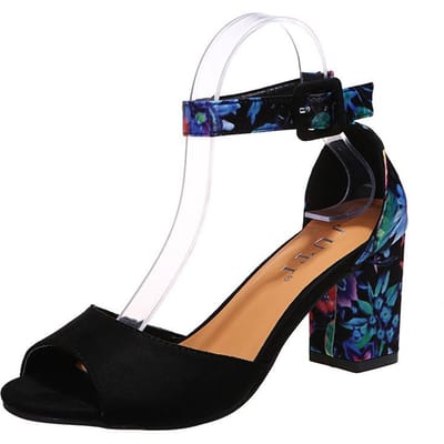 Zomer Mode Vrouwen Zwarte Kudde Bloem Kleur Hoge Hakken Sandalen Vrouwelijke Pompen Peep Toe Enkelbandje Platform Schoenen 35 zwart