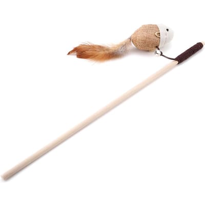 Huisdier Kat Speelgoed Linnen Rat Vogel Veer Kat Interactieve Vanger Stok Speelgoed (Rat) beige