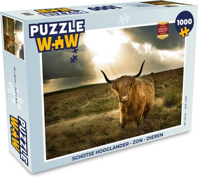 Puzzel Schotse Hooglander - Zon - Dieren - Legpuzzel - Puzzel 1000 stukjes volwassenen