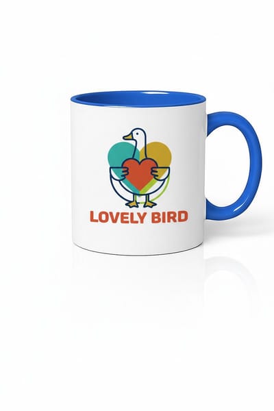 Mok Lovely Bird Eend met Hart - Blauw & Wit - Originele Design Koffie Theemok