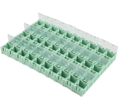 Container voor SMD-componenten: set van 50 stuks, SMT SMD opbergdoosjes, elektronica organizer met transparant deksel, groen, zelfvergrendelende gesp.