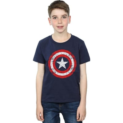 Marvel Jongens Avengers Captain America Gekrast Schild T-Shirt (Marineblauw)