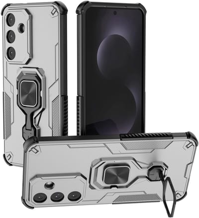 MobyDefend Hoesje - Geschikt voor Samsung Galaxy S25 FE - Dubbelgelaagde Pantsercase Met Standaard - Zilvergrijs