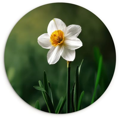WallCircle® Wandcirkel 120x120 cm - Muurcirkel Narcis - Bloem - Wit - Grassprieten - Muurdecoratie woonkamer - Wanddecoratie slaapkamer - Kamer decoratie accessoires - Ronde schilderijen XXL