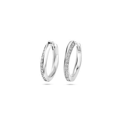 Zilver gerhodineerd klapoorringen zirkonia 16 mm - 1340042