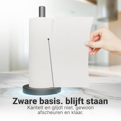 Keukenrolhouder roestvrij staal - Anti-rolarm, zware bodemplaat, geen boren, zwart