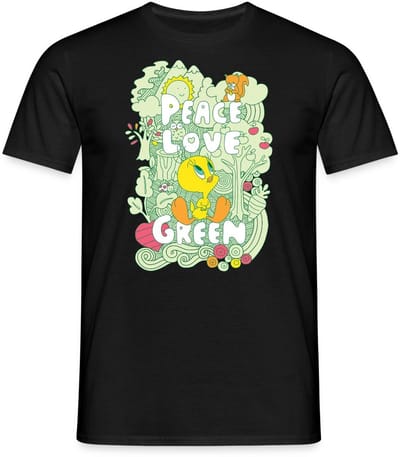 Looney Tunes Tweety Peace Love Green Design T-Shirt Heren