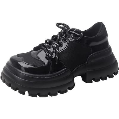 Nieuwe Niche Design Enkele Schoenen All-match Mesh Sportschoenen Retro Muffin Dikke Zool Britse Stijl Kleine Leren Schoenen voor Vrouwen 40 black