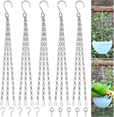 15-delige Set van 16 Inch Metalen Hangmand Kettingen met 3 Punten voor Bloempotten, Inclusief Schroefogen en Schroefhaken voor Vogelvoeders, Planten en Tuindecoratie