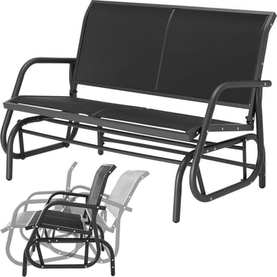 Schommelbank Buiten - 2-Zits Stoel - Tuin Terras Balkon - Weerbestendig Staal - 121 x 72 x 86.5cm - Zwart