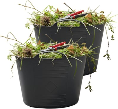 Excellent housewares Flexibele kuip / emmer - 2x - antraciet - 15 liter - kunststof - 35 x 28 cm