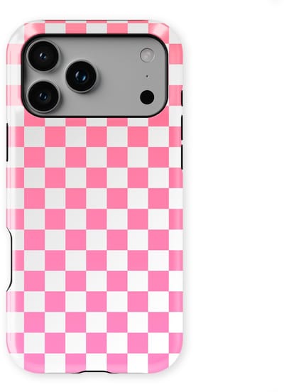 Design Hoesje geschikt voor iPhone 17 Pro | Geschikt Voor Mag | Tiny Squares Checkered Print | Backcover geschikt voor iPhone 17 Pro Pink Pop Grid
