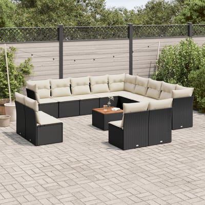 vidaXL - 14-delige - Loungeset - met - kussens - poly - rattan - zwart