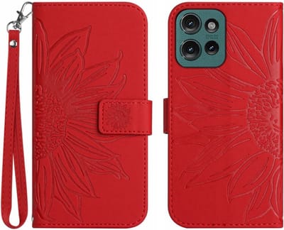 Coverup Hoesje - Geschikt voor Motorola Edge 50 Hoesje - Coverup Zonnebloem Book Case met Koord - Rood