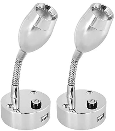 12V Leeslamp met USB en Blauw Nachtlampje voor Camper en Caravan - Verchroomd Design (2 Stuks)
