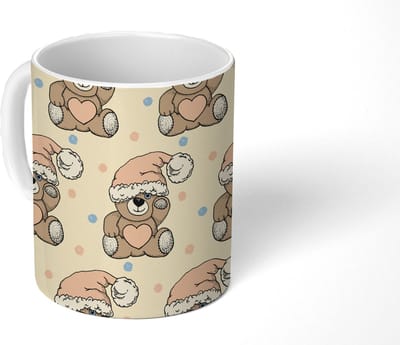 Mok - Koffiemok - Knuffelbeer - Slaapmuts - Kinderen - Pastel - Mokken - 350 ML - Beker - Koffiemokken - Theemok