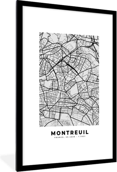 Fotolijst incl. Poster - Stadskaart - Frankrijk - Kaart - Montreuil - Plattegrond - 80x120 cm - Posterlijst