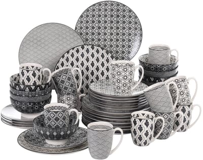Serviesset - Japanse Stijl - 12 Persoons Servies - Porselein - Diner- en Dessertborden, Kommen en Kopjes - 48-delige Set