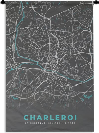 Wandkleed - Wanddoek - Stadskaart – Grijs - Kaart – Charleroi – België – Plattegrond - 120x180 cm - Wandtapijt