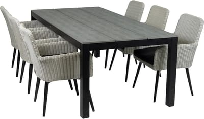 7-delige tuinset | 6 Pisa stoelen (White) | 225cm Cyprus tuintafel (Grey)