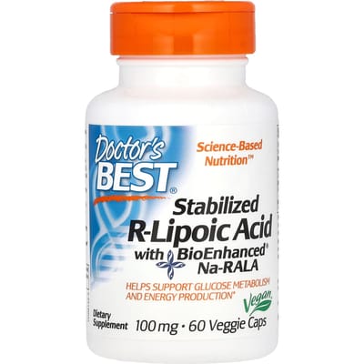 Doctor's Best, Gestabiliseerd R-Alfa-Liponzuur met BioEnhanced Na-RALA, 100 mg, 60 Plantaardige Capsules