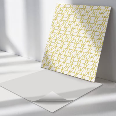 Wallfluent Vinyl Tegels - Geometrie in Regelmatige Vormen Zelfklevende Vinyltegels - 30 cm x 30 cm - Geel Vinyl Tegels - Set van 9 - Vierkant PVC Tegels - Patroon Plaktegels - Vloer Tegels PVC - Plaktegels Keuken en Badkamer