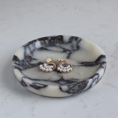 Marmeren Sieraden Schotel - Klein Decoratief Bakje - Organiseren van Sieraden - Uniek Natuurlijk Patroon - 14cm Diameter